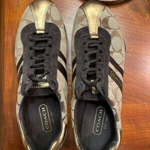 Coach Katelyn Women's Sneakers Brown Suede Gold Metallic Casual Lace Up Shoes 7M
